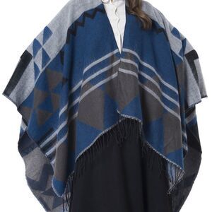 Ruana Kimono Geometric Pattern with Fringes